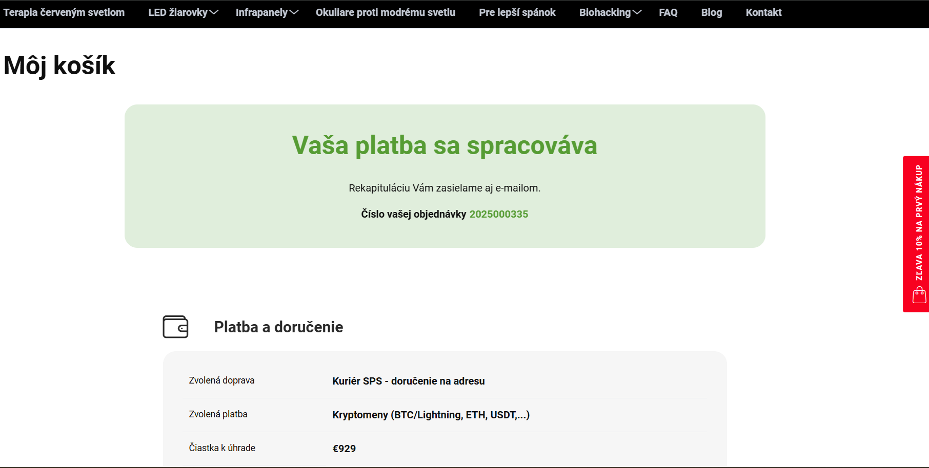 EasyLight mitochondriak Platba BTC kryptomenami 10